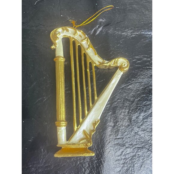 7 Gold Leaf & Harp Christmas Ornaments Victorian Style Tree 6" - Picture 6 of 9